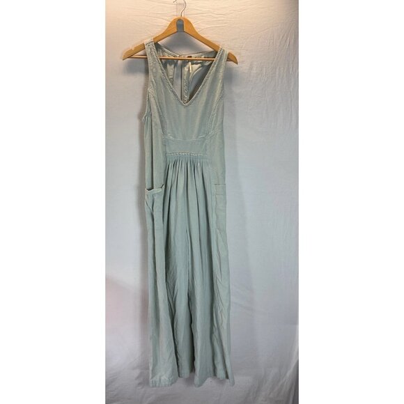 Free People Next Level Jumpsuit Sage Green Cotton Boho Small Wide Leg Sz S - Picture 3 of 16